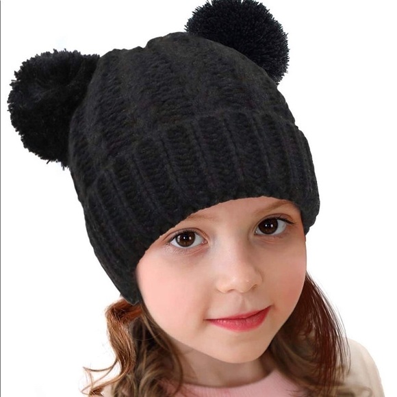 black toddler Pom ball winter hat - Picture 3 of 5